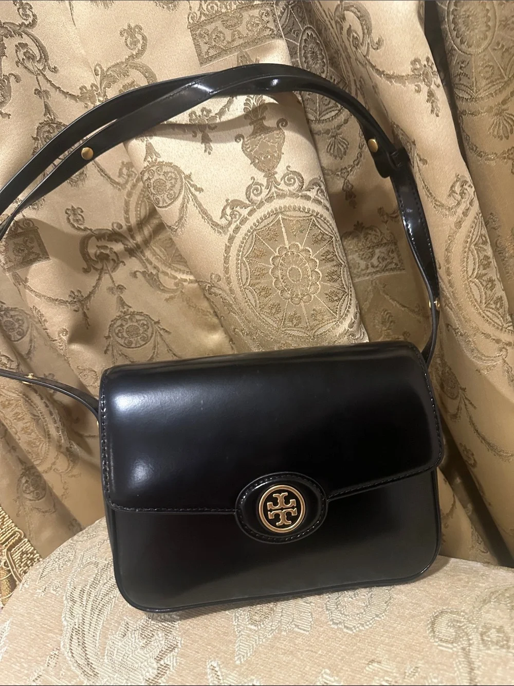 Tory Burch Black Leather Crossbody with Gold Logo